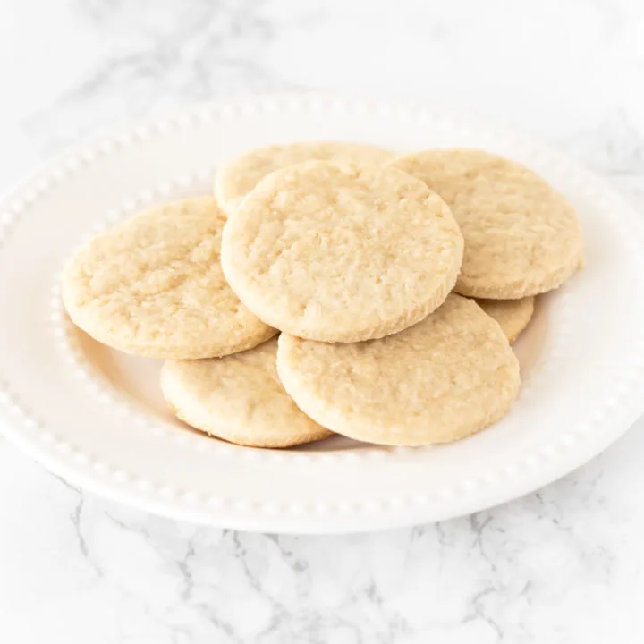 Sugar cookies made without butter on a white plate