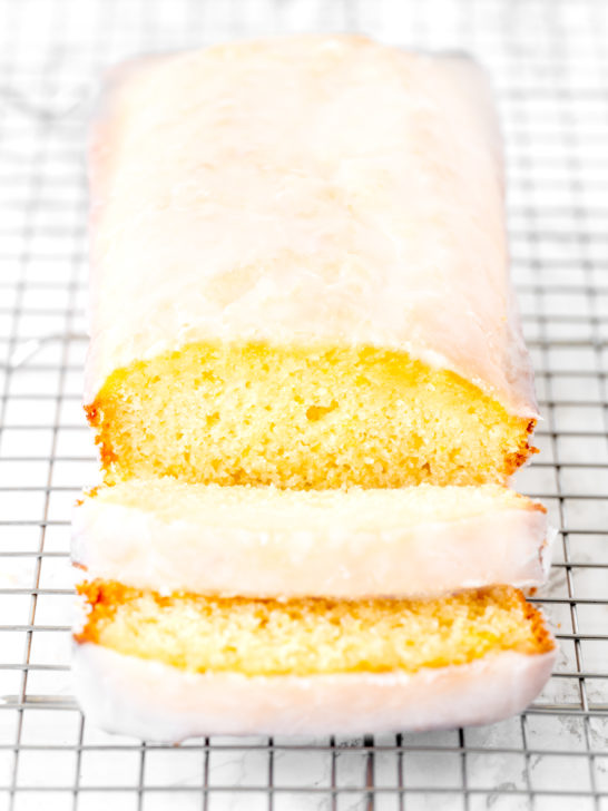 lemon cake on a cooling rack