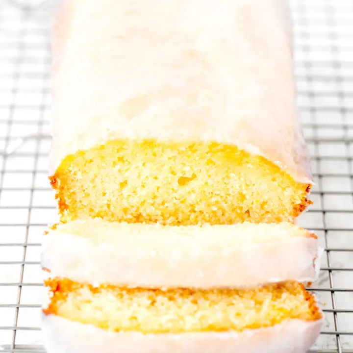 lemon cake on a cooling rack